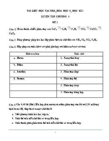 4 Đề ôn tập chương 4 học kì 2 môn Hóa học Lớp 9 (Có đáp án kèm theo)