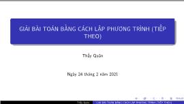 Bài giảng ôn tập Toán 8 - Bài: Giải bài toán bằng cách lập phương trình (Tiếp theo) - Năm học 2020-2021 - Mr Quân