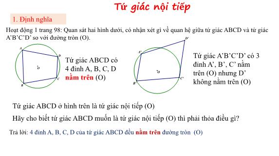 Bài giảng Toán Lớp 9 - Bài: Tứ giác nội tiếp