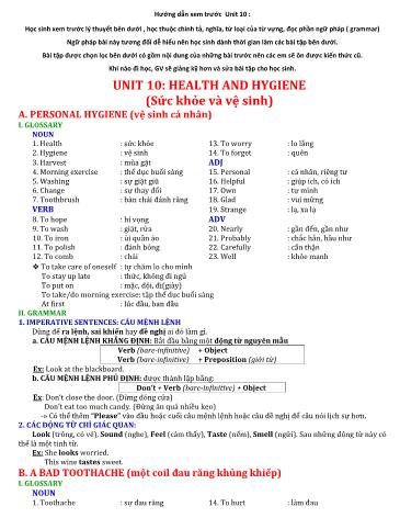 Bài tập English Lớp 7 - Unit 10: Health and Hygiene