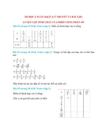 Bài tập ôn tập Số học Lớp 6 - Tuần 26+27 (Có hướng dẫn kèm theo)