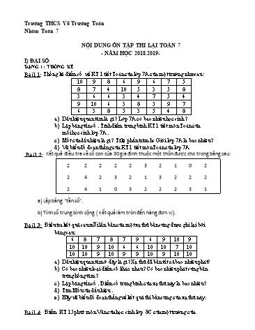 Bài tập ôn tập thi lại môn Toán 7 - Năm học 2018-2019 - Trường THCS Võ Trường Toản