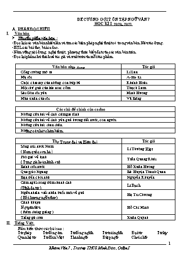 Đề cương ôn tập học kì 1 môn Ngữ văn 7 - Năm học 2020-2021