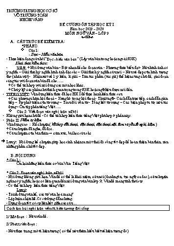 Đề cương ôn tập học kỳ I Ngữ văn Lớp 9 - Năm học 2019-2020 - Trường THCS Võ Trường Toản