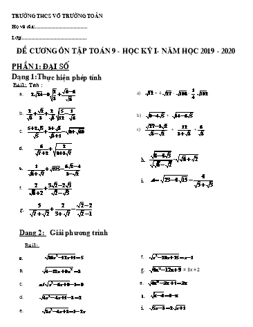 Đề cương ôn tập học kỳ I Toán 9 - Năm học 2019-2020 - Trường THCS Võ Trường Toản