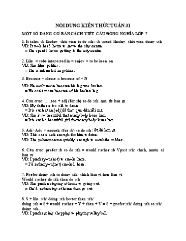 Đề cương ôn tập Tiếng Anh Khối 7 - Tuần 31