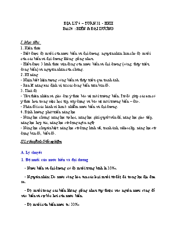 Giáo án Địa lý Lớp 6 - Bài 24: Biển và đại dương