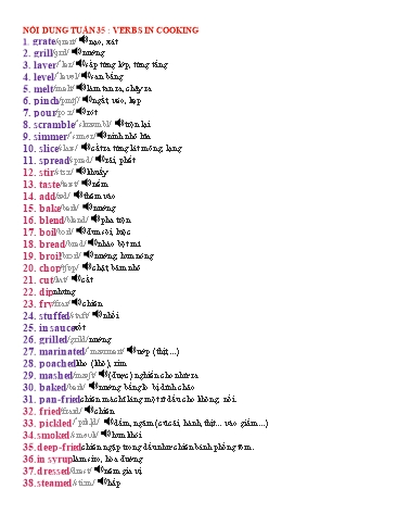 Giáo án English 7 - Tuần 35: Verbs in cooking