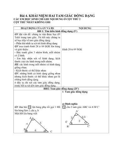 Giáo án Hình học Lớp 8 - Bài 4: Khái niệm hai tam giác đồng dạng