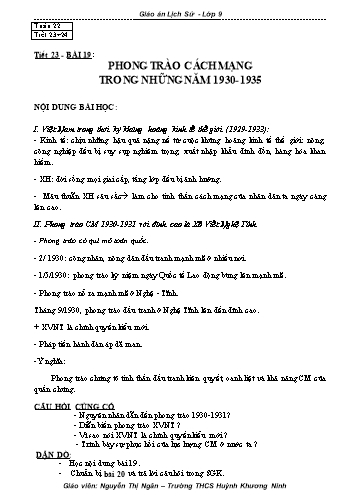 Giáo án Lịch sử Lớp 9 - Bài 19 đến 22 - Nguyễn Thị Ngân