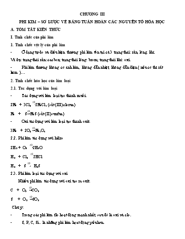 Giáo án ôn tập Hóa học 9 - Chương III: Phi kim. Sơ lược về bảng tuần hoàn các nguyên tố hóa học