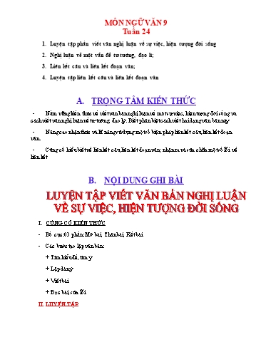 Giáo án ôn tập Ngữ văn Lớp 9 - Tuần 24+25