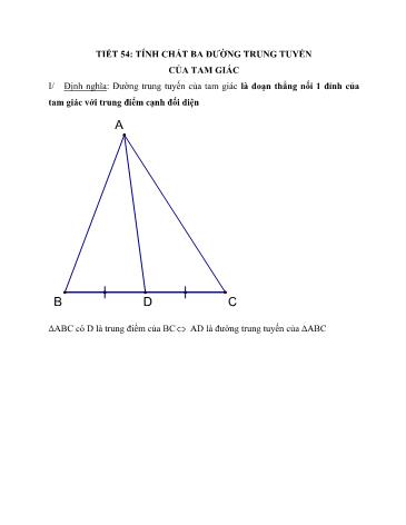 Giáo án ôn tập Toán Lớp 7 - Tiết 54: Tính chất ba đường trung tuyến của tam giác