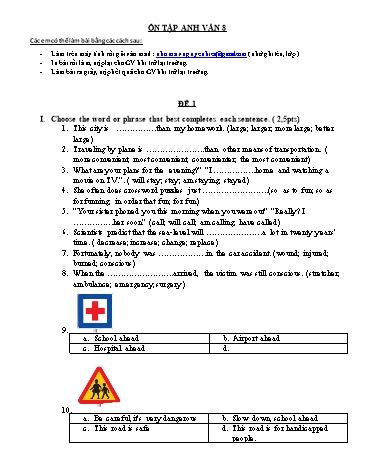 3 Đề ôn tập English 8 - Tuần 22