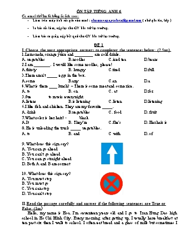 4 Đề ôn tập English 6 - Tuần 22