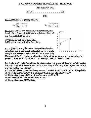 5 Đề ôn tập kiểm tra giữa kỳ II môn Toán 9 - Năm học 2020-2021