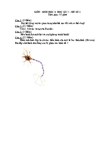 6 Đề kiểm tra 1 tiết học kỳ 2 môn Sinh học Lớp 8