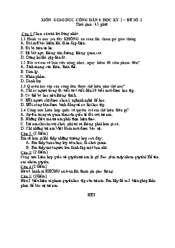 6 Đề kiểm tra học kỳ 2 môn Giáo dục công dân Lớp 6