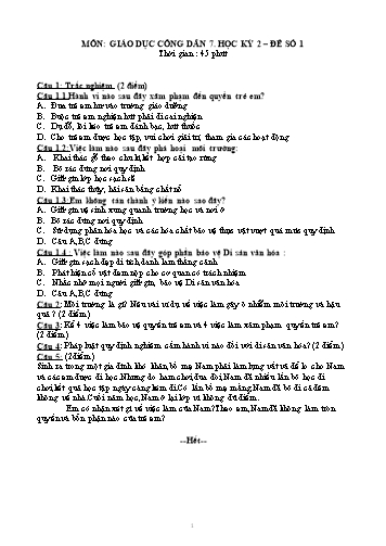 6 Đề kiểm tra học kỳ 2 môn Giáo dục công dân Lớp 7