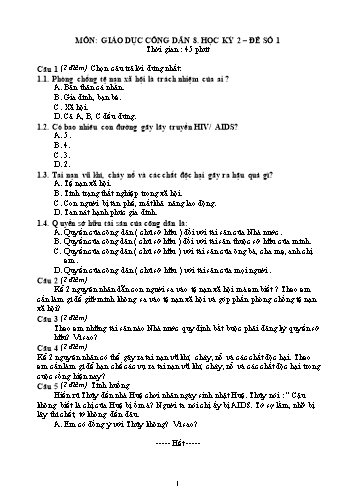 6 Đề kiểm tra học kỳ 2 môn Giáo dục công dân Lớp 8
