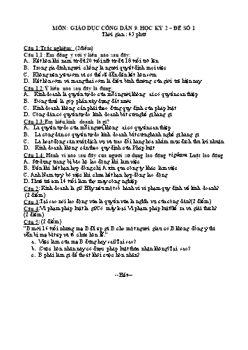 6 Đề kiểm tra học kỳ 2 môn Giáo dục công dân Lớp 9