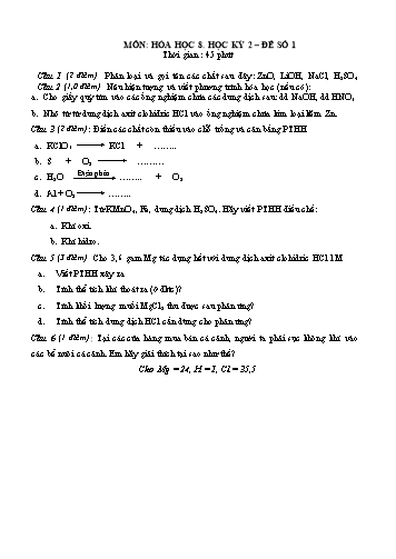 6 Đề kiểm tra học kỳ 2 môn Hóa học Lớp 8