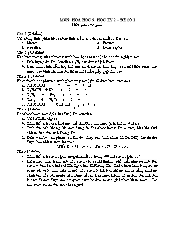 6 Đề kiểm tra học kỳ 2 môn Hóa học Lớp 9