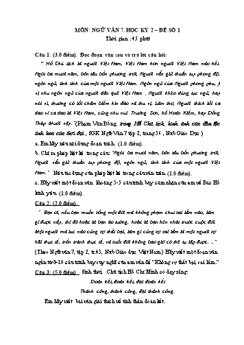 6 Đề kiểm tra học kỳ 2 môn Ngữ văn Lớp 7