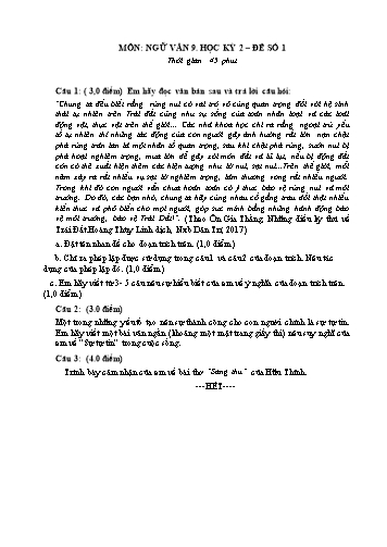 6 Đề kiểm tra học kỳ 2 môn Ngữ văn Lớp 9