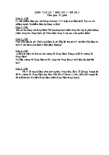 6 Đề kiểm tra học kỳ 2 môn Vật lý Lớp 7