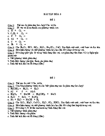 6 Đề ôn tập môn Hóa học Lớp 8
