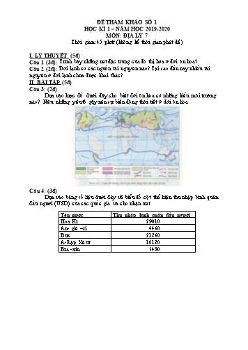 6 Đề tham khảo học kì 1 môn Địa lý Lớp 7 - Năm học 2019-2020