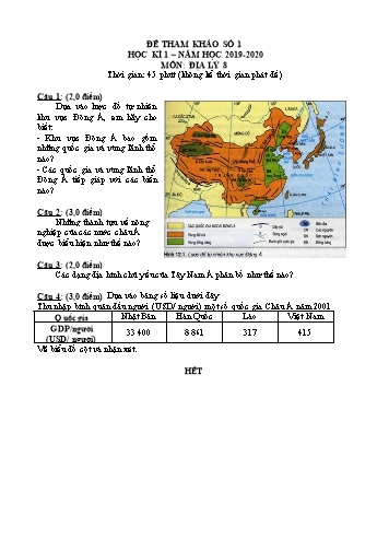 6 Đề tham khảo học kì 1 môn Địa lý Lớp 8 - Năm học 2019-2020