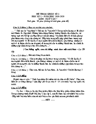 6 Đề tham khảo học kì 1 môn Ngữ văn Lớp 7 - Năm học 2019-2020