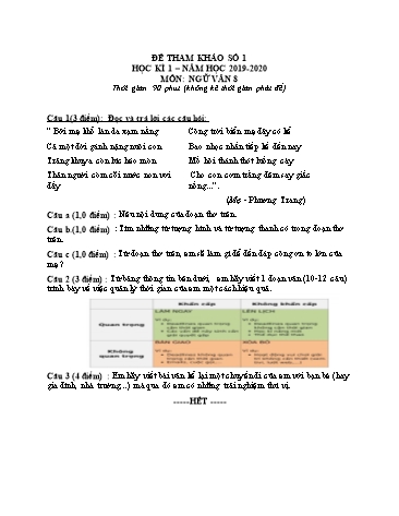 6 Đề tham khảo học kì 1 môn Ngữ văn Lớp 8 - Năm học 2019-2020