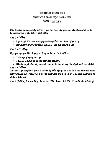 6 Đề tham khảo học kỳ 1 môn Vật lý Lớp 6 - Năm học 2019-2020