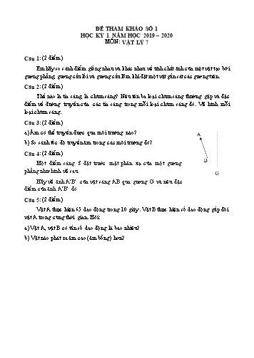 6 Đề tham khảo học kỳ 1 môn Vật lý Lớp 7 - Năm học 2019-2020