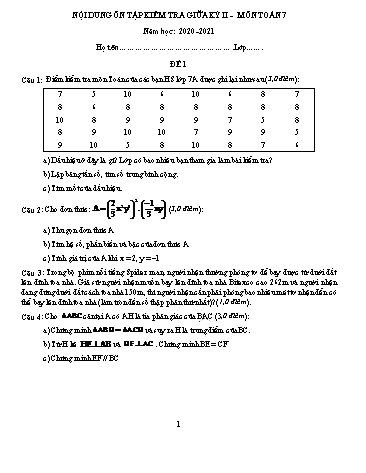 7 Đề ôn tập kiểm tra giữa kỳ II môn Toán 7 - Năm học 2020-2021