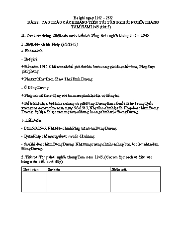 Bài ghi Lịch sử Lớp 9 - Bài 22 đến 24