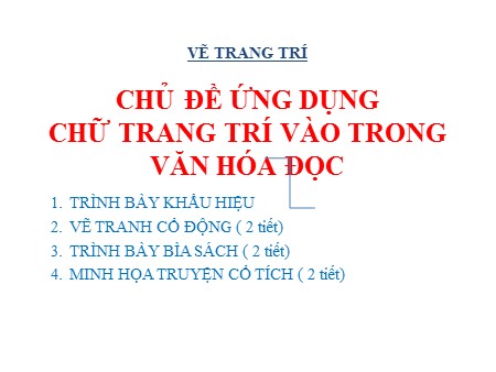 Bài giảng Mĩ thuật 8 - Bài: Vẽ trang trí Chủ đề ứng dụng chữ trang trí vào trong văn hóa đọc