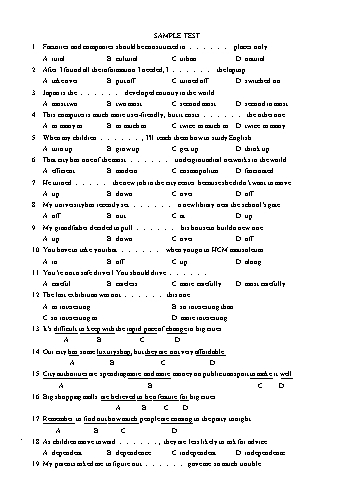 Bài tập kiểm tra năng lực Tiếng Anh Lớp 9 - Năm học 2019-2020 - Trường THCS Lê Quý Đôn (Kèm đáp án)