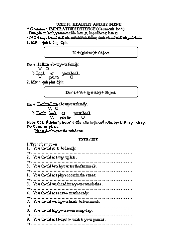 Bài tập ôn tập câu mệnh lệnh English 7 - Unit 10: Healthy and hygiene