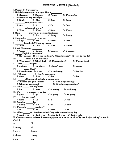 Bài tập ôn tập English 6 - Unit 9+10