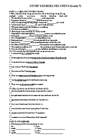 Bài tập ôn tập English 7 - Unit 9+10