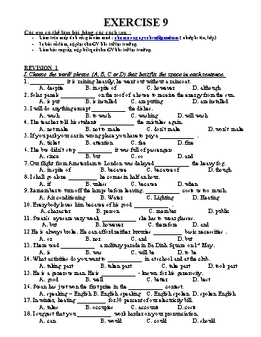 Bài tập ôn tập English 9 - Tuần 22