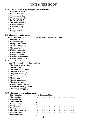 Bài tập ôn tập English Khối 6 - Unit 9: The body