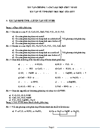 Bài tập ôn tập Hóa học Lớp 9 - Chương 1 đến chương 3