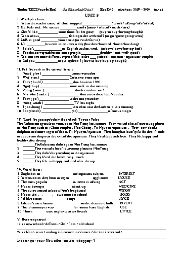 Bài tập ôn tập học kỳ 2 môn Tiếng Anh Lớp 7 - Unit 9 đến 16 - Năm học 2019-2020 - Trường THCS Nguyễn Huệ