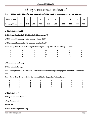 Bài tập ôn tập môn Toán Lớp 7 - Chương 3: Thống kê