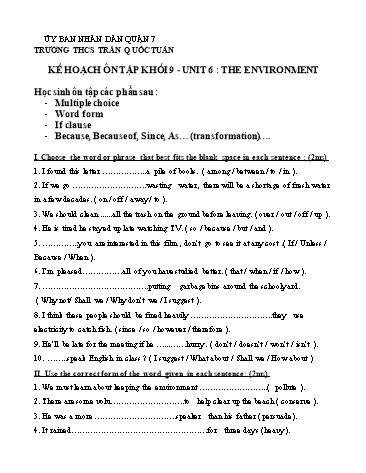 Bài tập ôn tập Tiếng Anh 9 - Unit 6: The Environment - Trường THCS Trần Quốc Tuấn